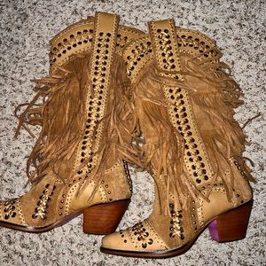 Custom Wide calf leather Fringe Boots